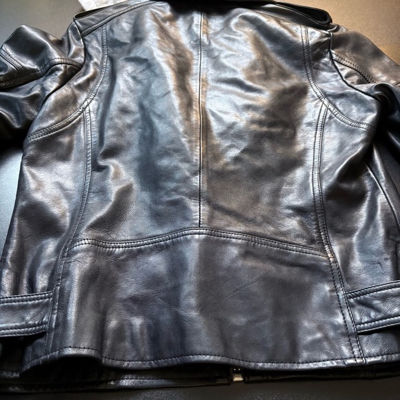 Lamarque ANNA LEATHER BIKER black JACKET Gray Hoodie lambskin ladies medium - Picture 9 of 11